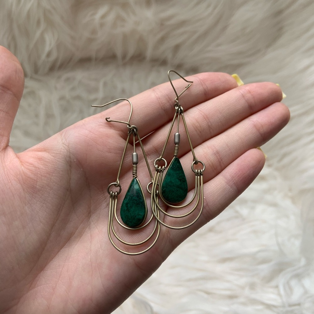 *SOLD* Steampunk Emerald Earrings - Picture 1 of 1